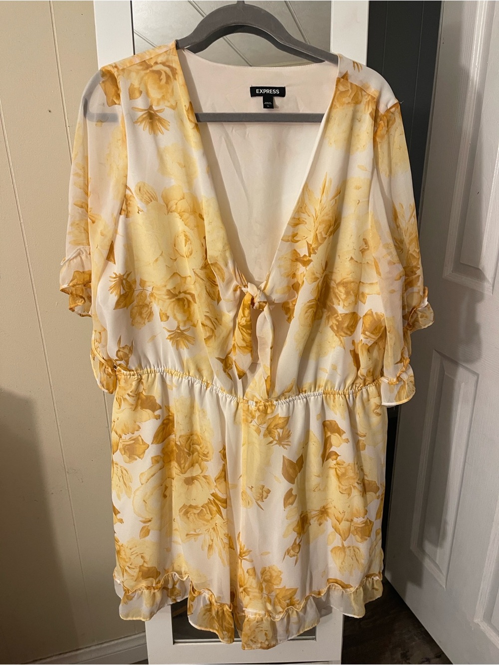 Express Yellow Floral Tie-Front Romper